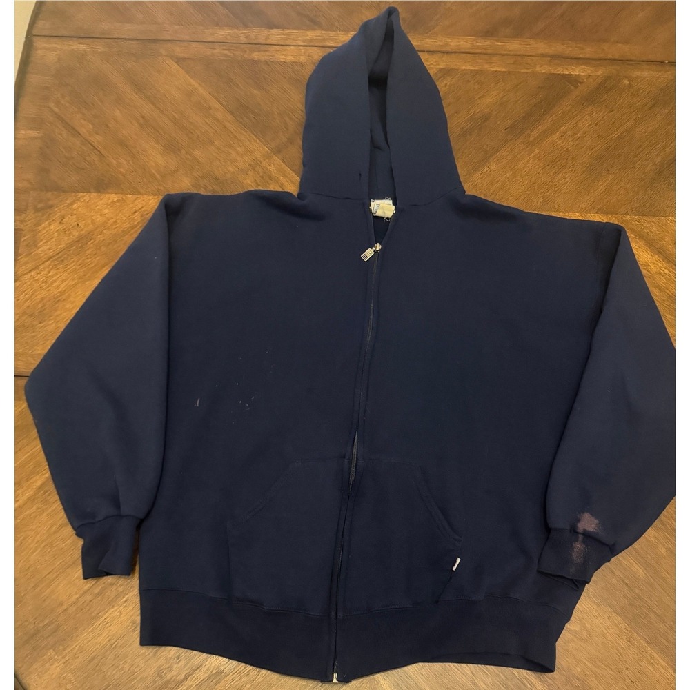 Vintage Russell Athletic Navy Blue Full Zip Hoodie Sweatshirt XXL Mens Made USA